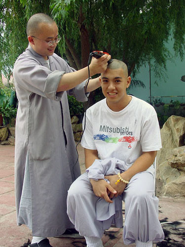 Boy being shaved